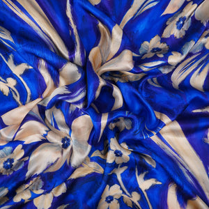Royal Blue floral print Silk Satin Fabric NVC-31563 - TradeUNO