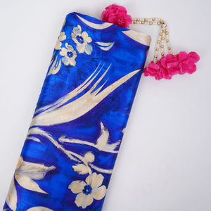 Royal Blue floral print Silk Satin Fabric NVC-31563 - TradeUNO