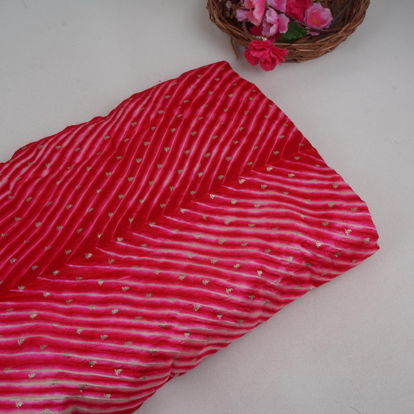 Rani Pink Lehriya Buti Dupion Silk Fabric YHF-32837