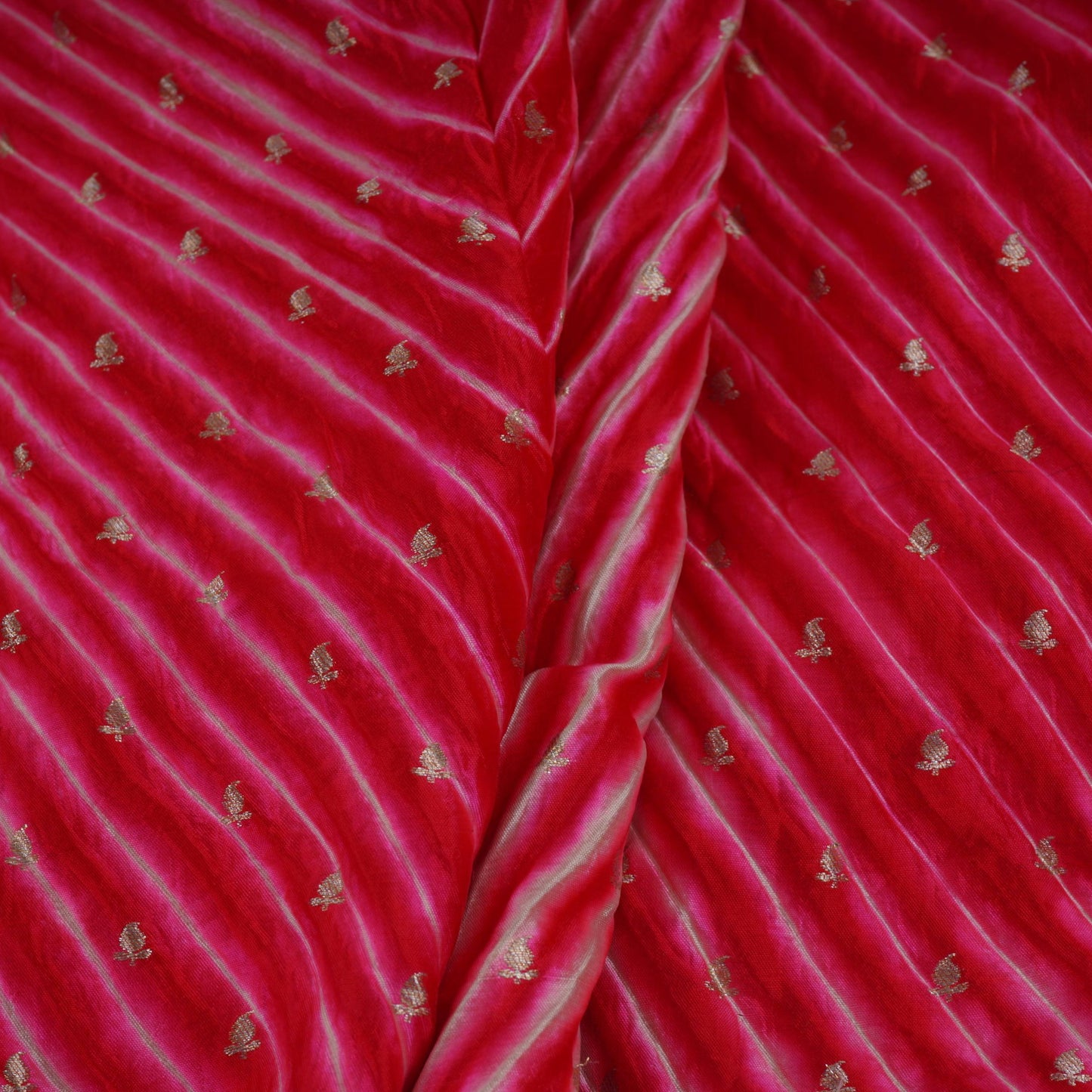 Rani Pink Lehriya Buti Dupion Silk Fabric YHF-32837