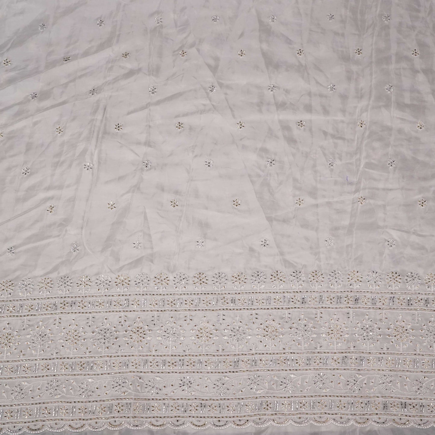 White Cutdana embroidery Crepe Fabric VFS-31700