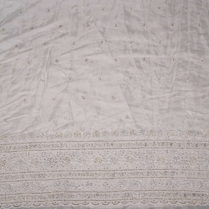 White Cutdana embroidery Crepe Fabric VFS-31700 - TradeUNO