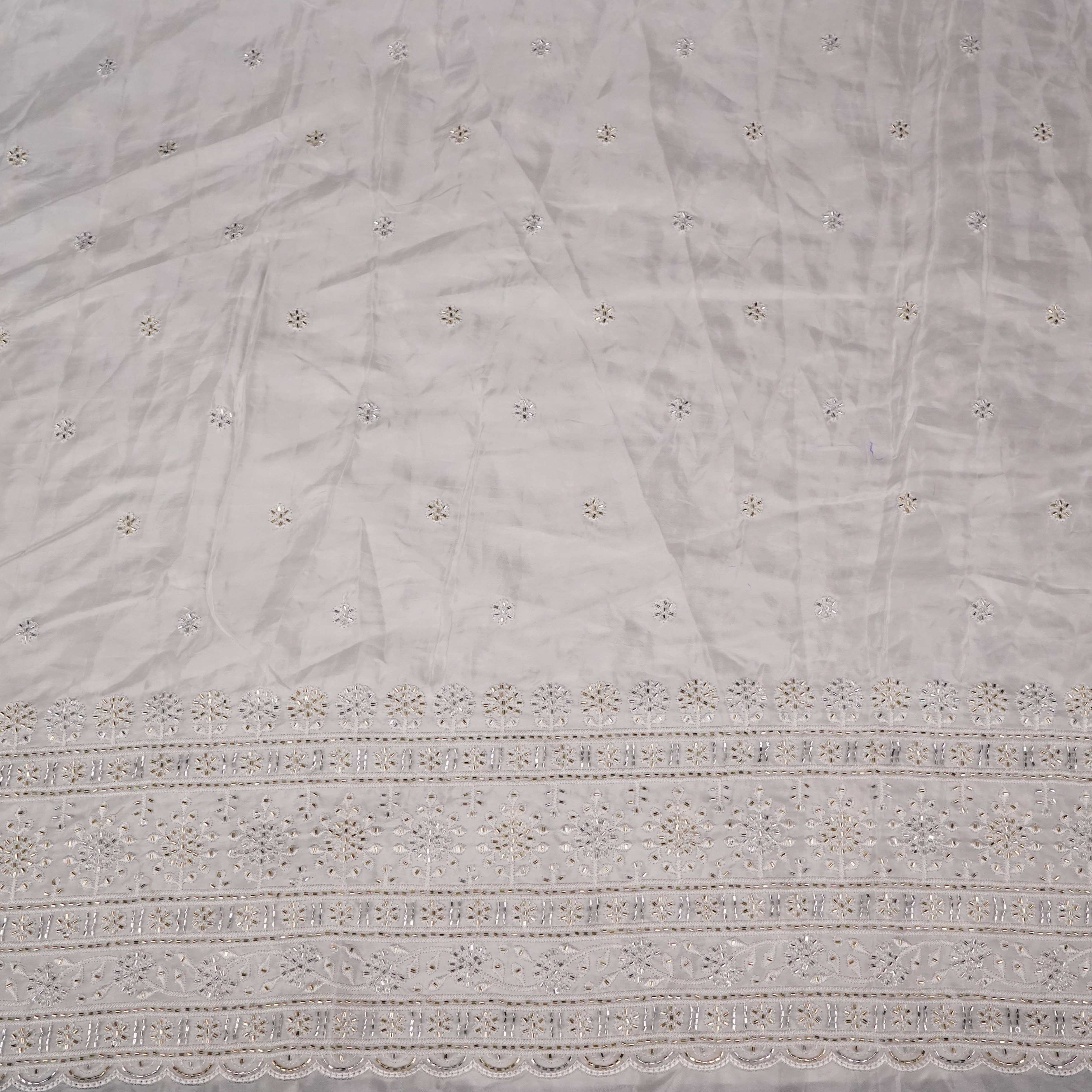 White Cutdana embroidery Crepe Fabric VFS-31700 - TradeUNO