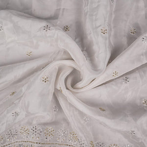 White Cutdana embroidery Crepe Fabric VFS-31700 - TradeUNO
