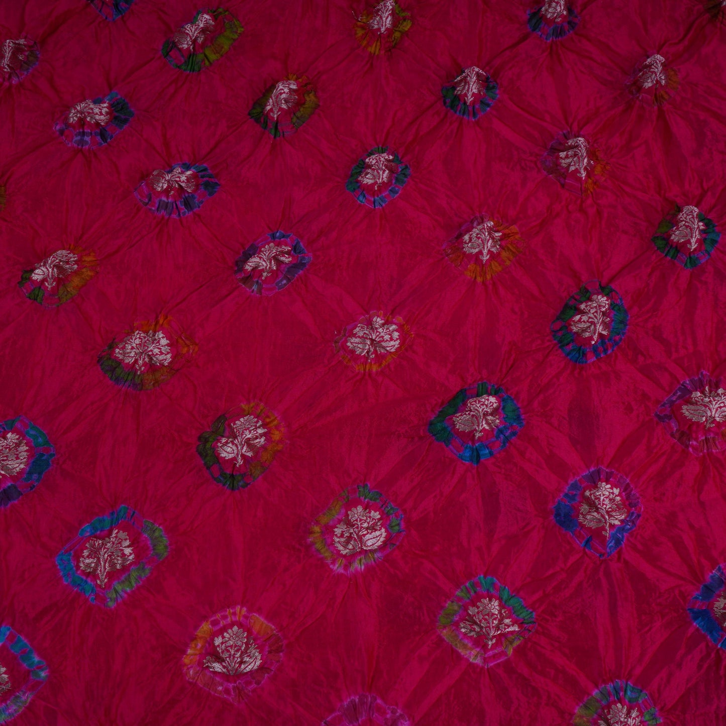 Magenta Bandhani Boota Tye Dye Dupion Silk Fabric YHF-32830