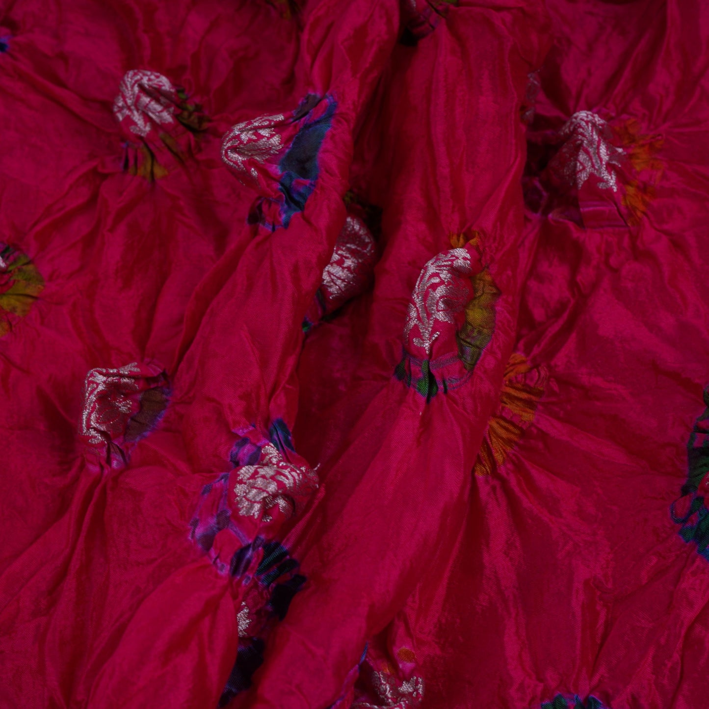 Magenta Bandhani Boota Tye Dye Dupion Silk Fabric YHF-32830
