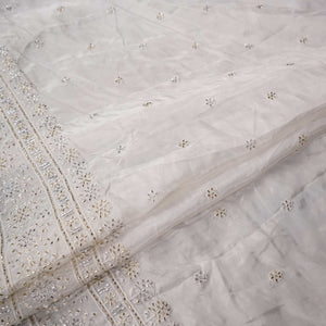 White Cutdana embroidery Crepe Fabric VFS-31700 - TradeUNO