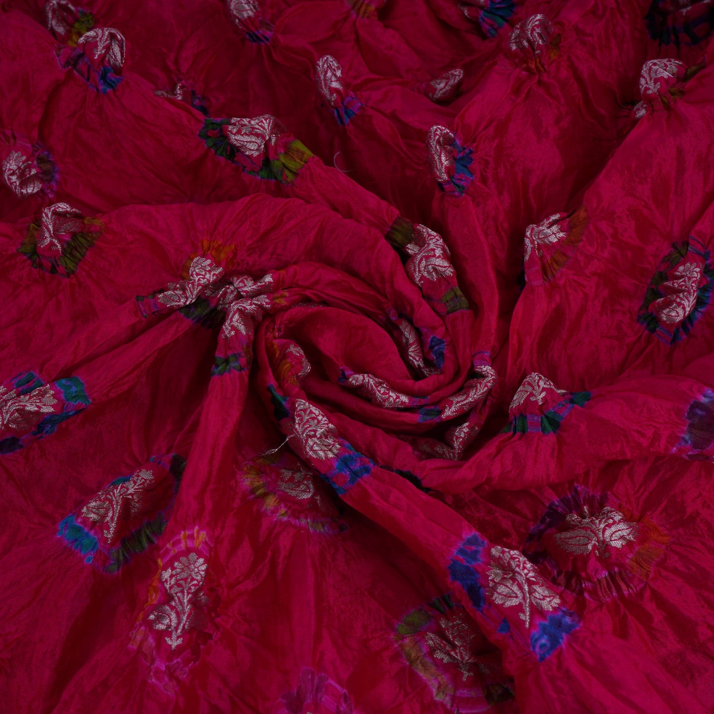 Magenta Bandhani Boota Tye Dye Dupion Silk Fabric YHF-32830