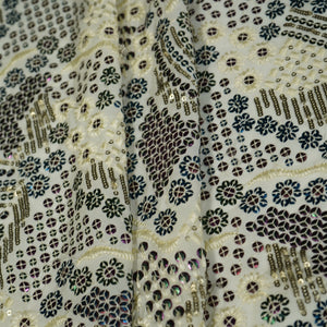 Off White Sequins Thread Embroidery Georgette 