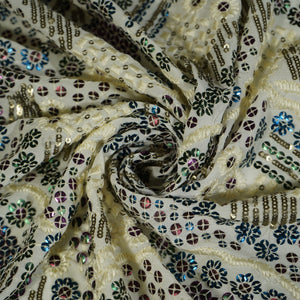 Off White Sequins Thread Embroidery Georgette 