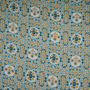 Yellow & Blue Mosaic Floral Print Cotton Fabric PB-29744 - TradeUNO