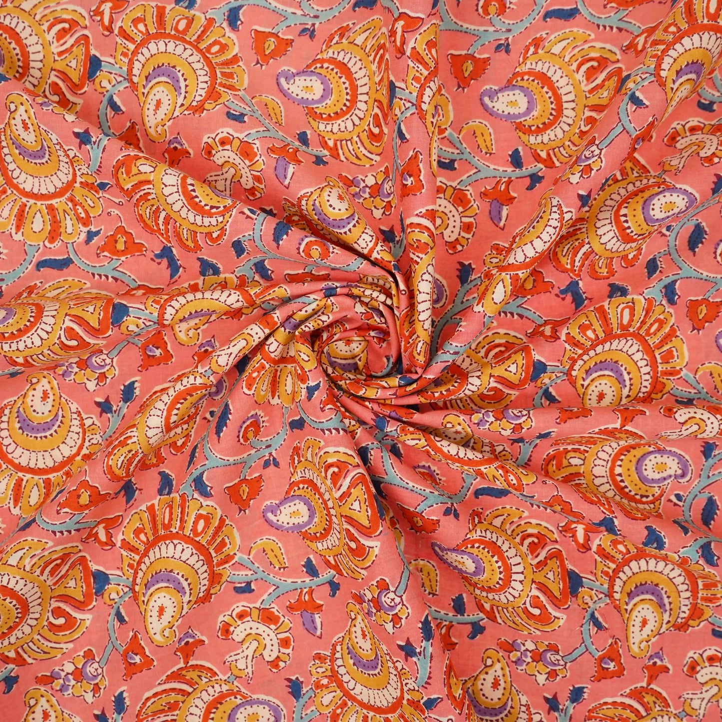 Peach Floral Print Cotton Fabric AFI-29558