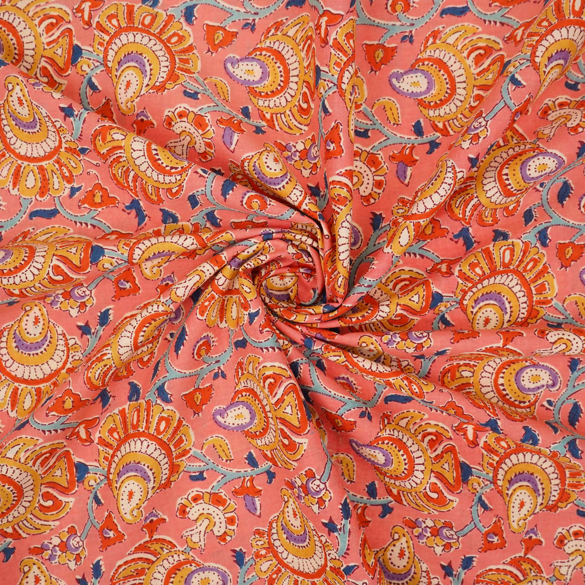 Peach Floral Print Cotton Fabric AFI-29558 - TradeUNO