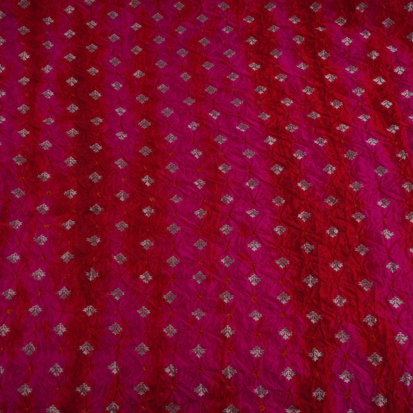 Magenta Shibori Bandhani Dupion Silk Fabric YHF-32846