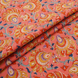 Peach Floral Print Cotton Fabric AFI-29558 - TradeUNO