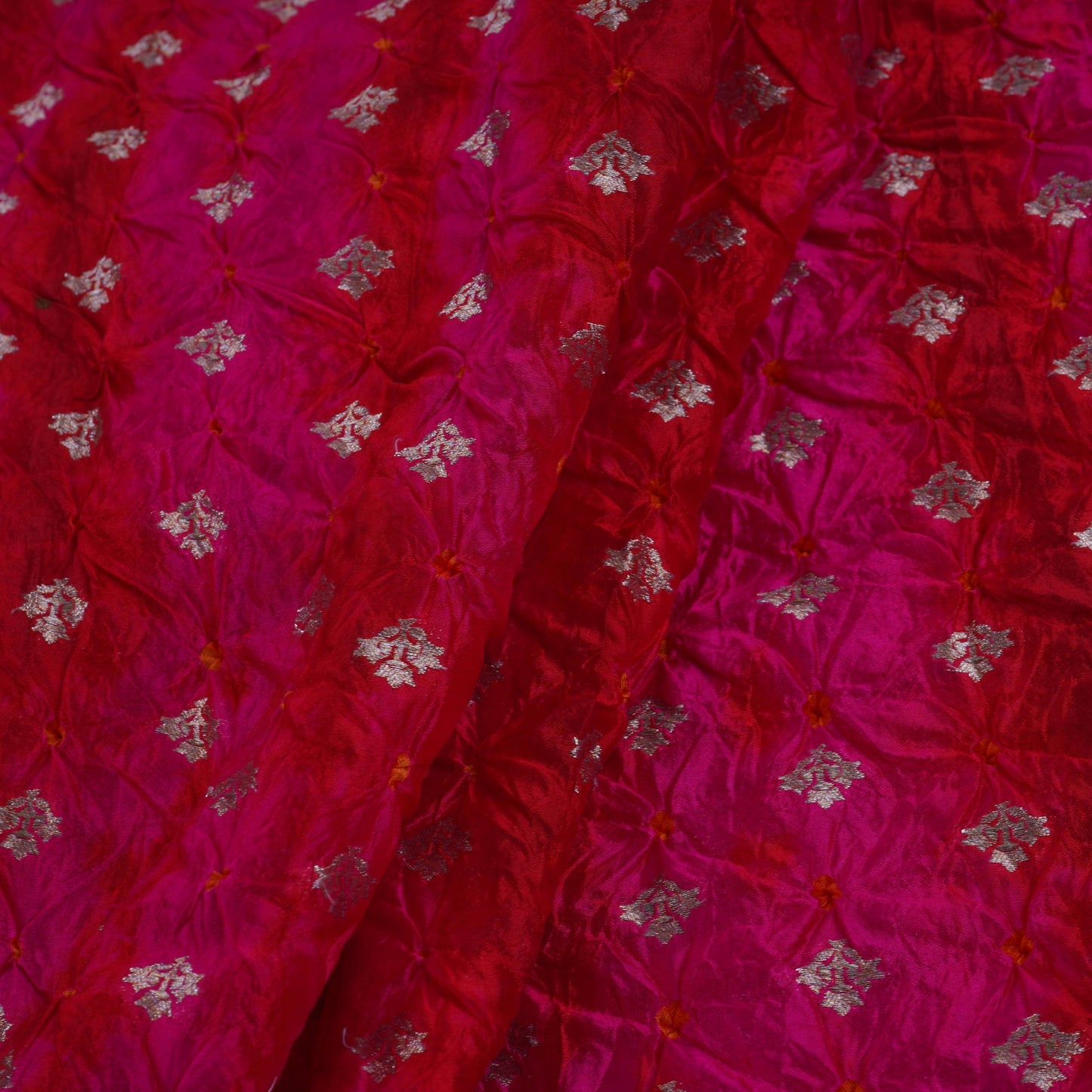 Magenta Shibori Bandhani Dupion Silk Fabric YHF-32846