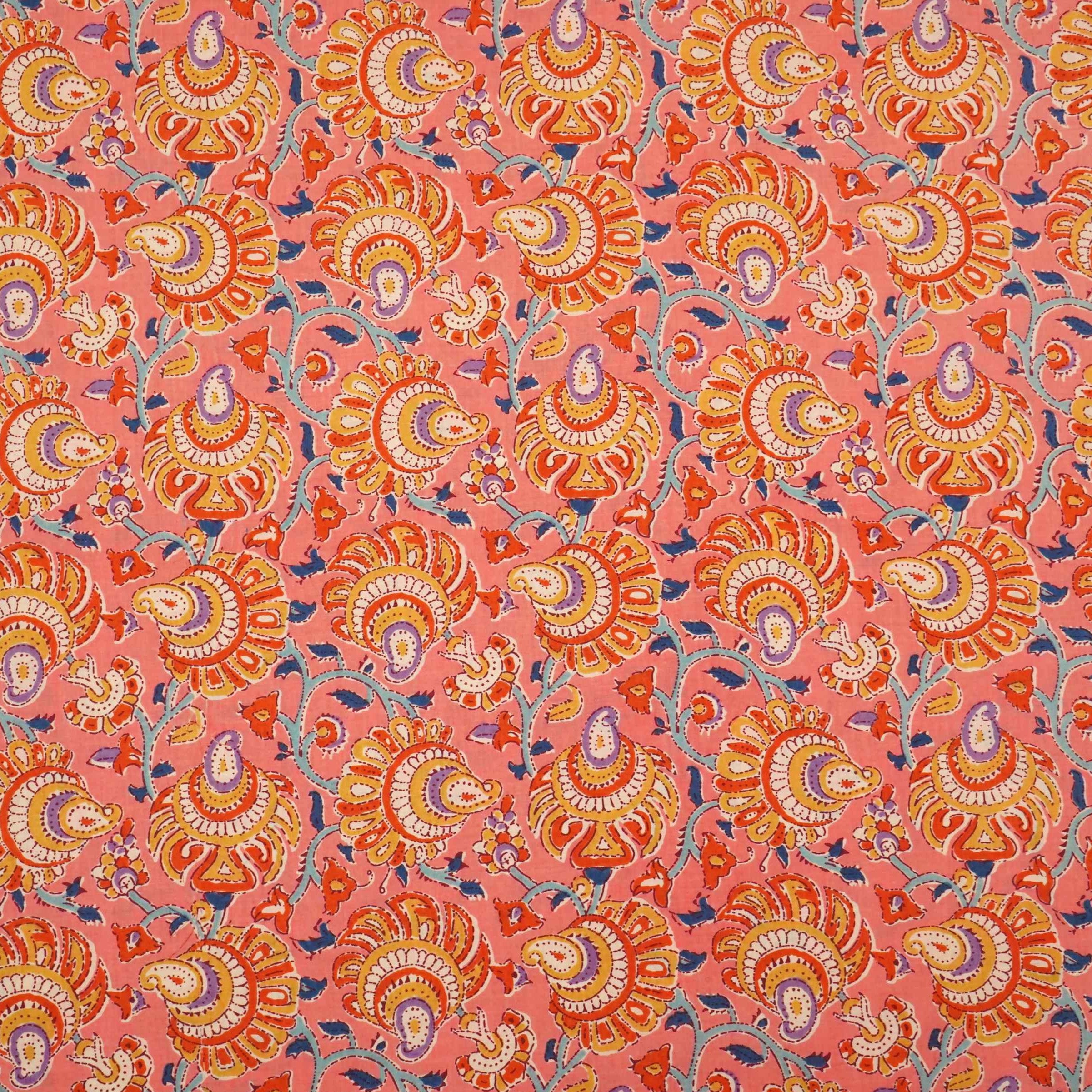 Peach Floral Print Cotton Fabric AFI-29558 - TradeUNO