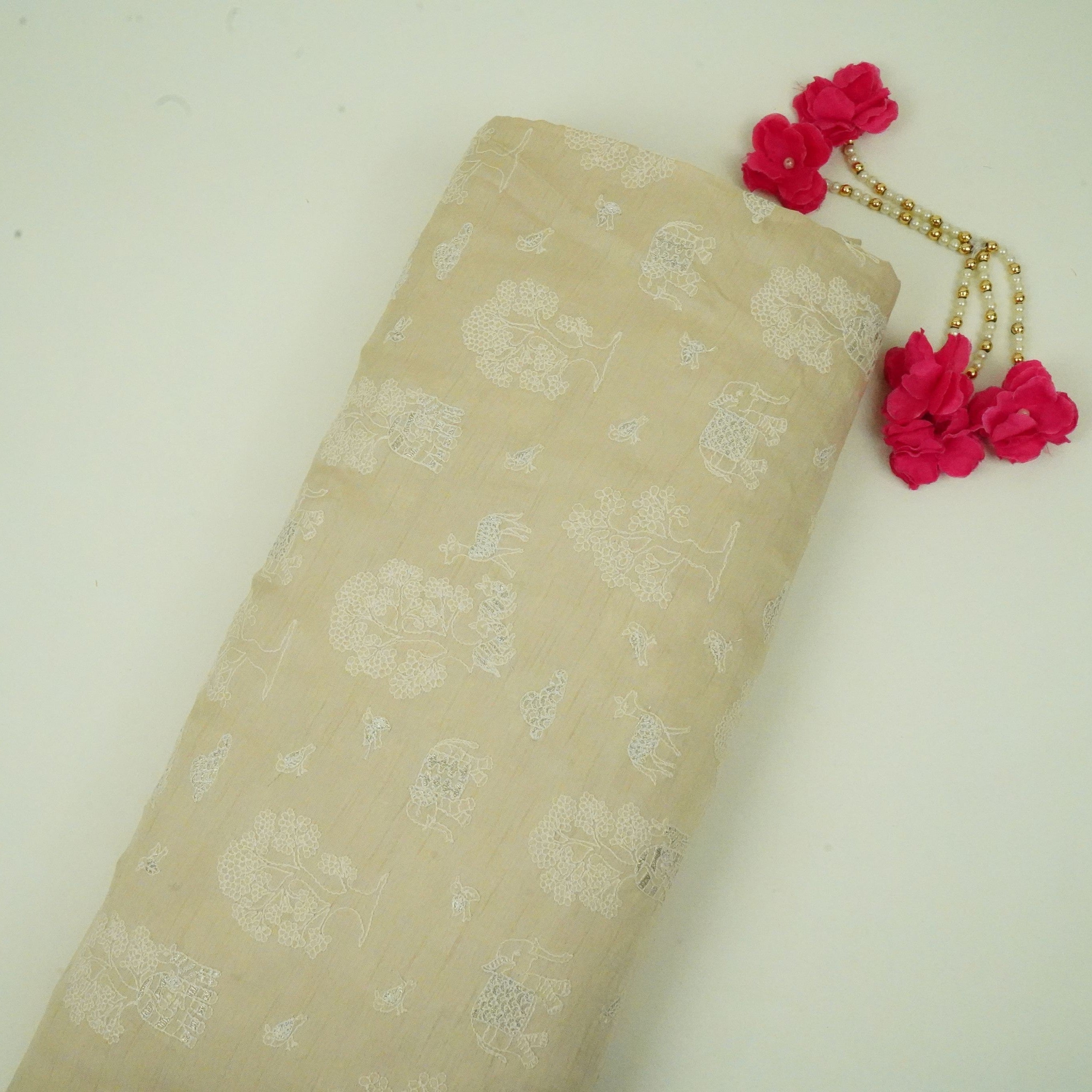Beige thread embroidery Mysor Silk Fabric VI-30996 - TradeUNO