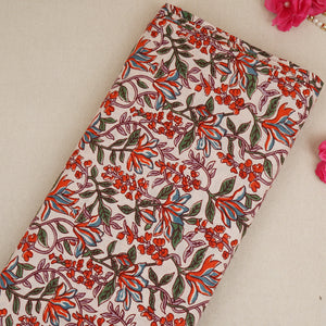 White & Red Floral Block Print Cotton Fabric PB-29755 - TradeUNO