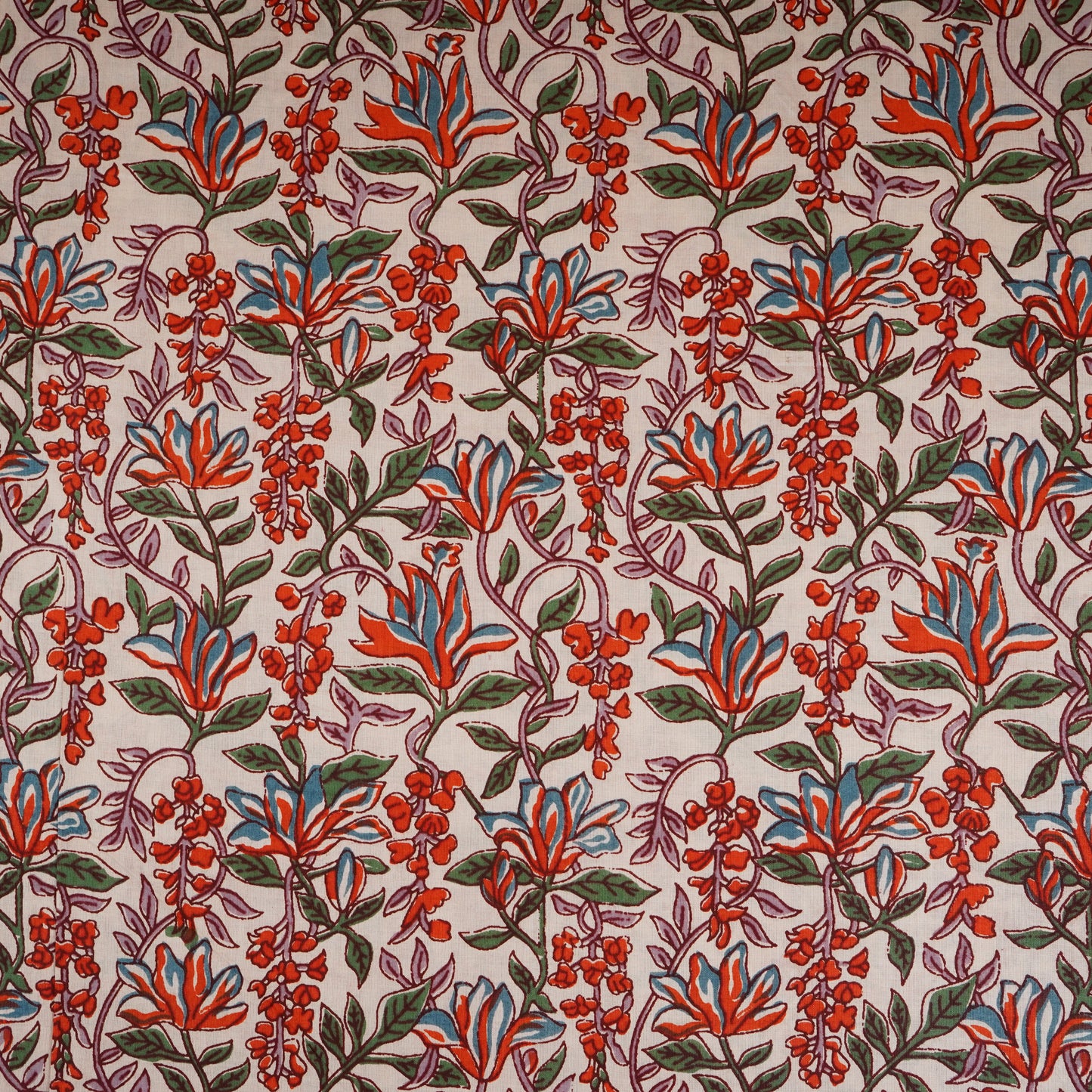 White & Red Floral Block Print Cotton Fabric PB-29755