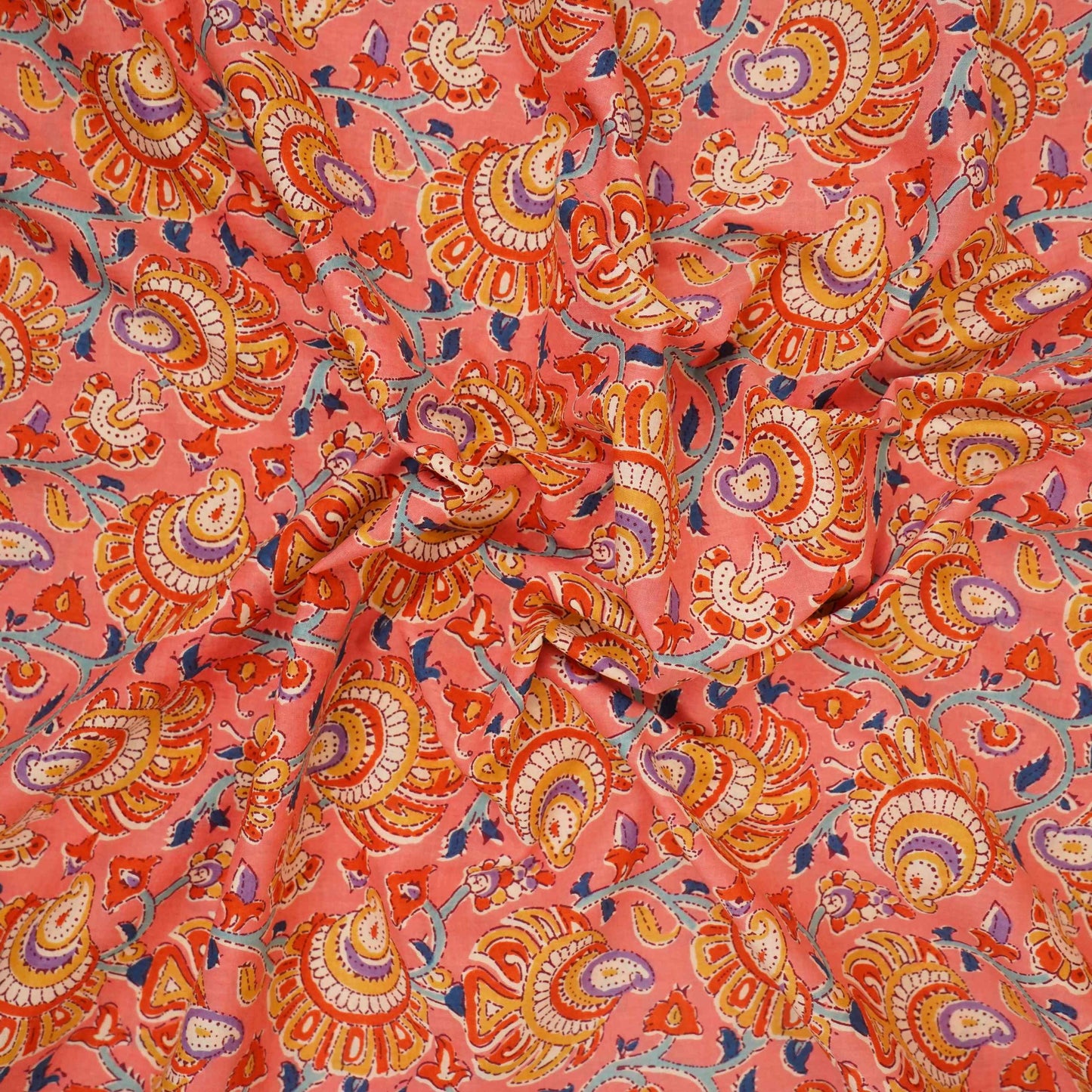 Peach Floral Print Cotton Fabric AFI-29558