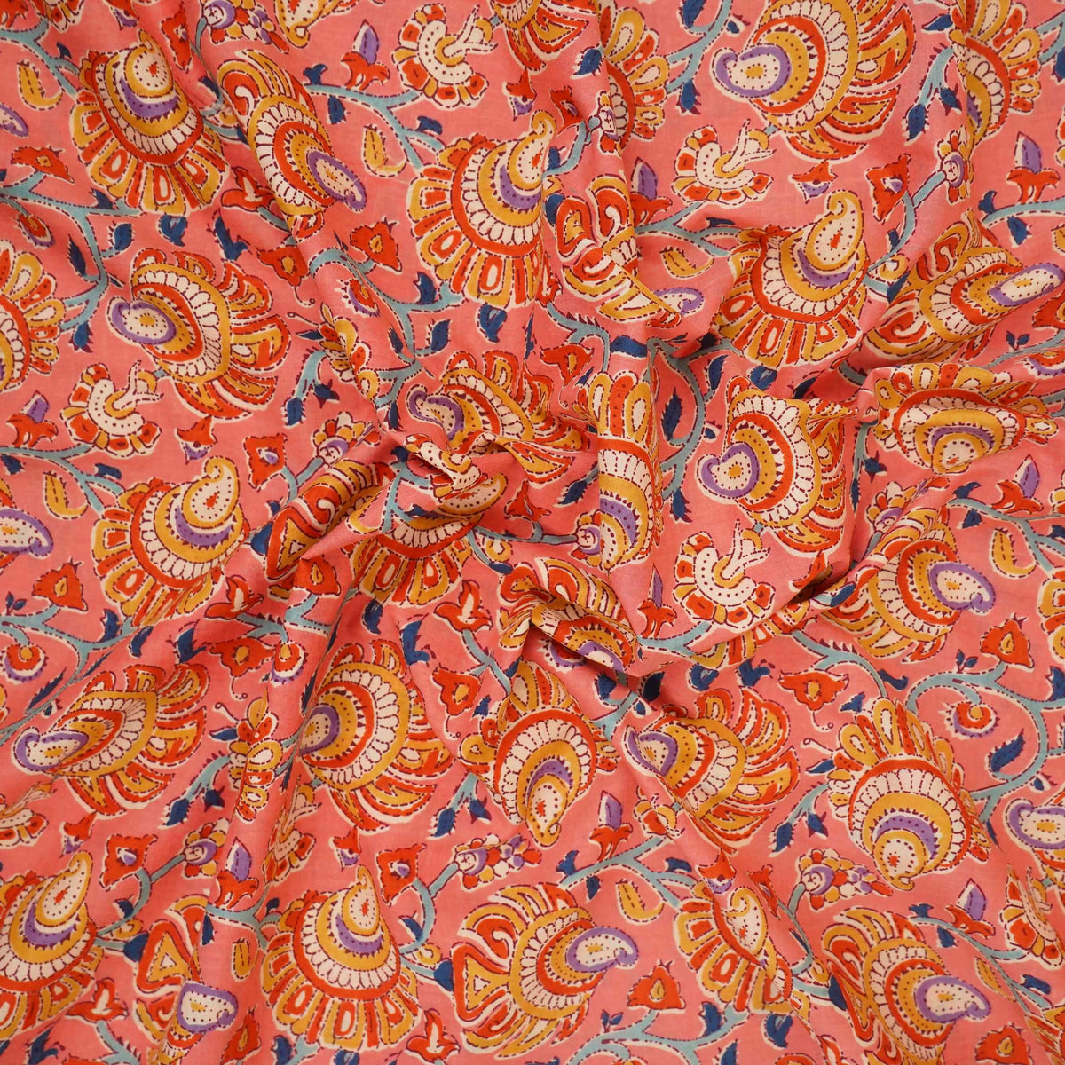 Peach Floral Print Cotton Fabric AFI-29558 - TradeUNO