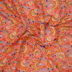 Peach Floral Print Cotton Fabric AFI-29558 - TradeUNO