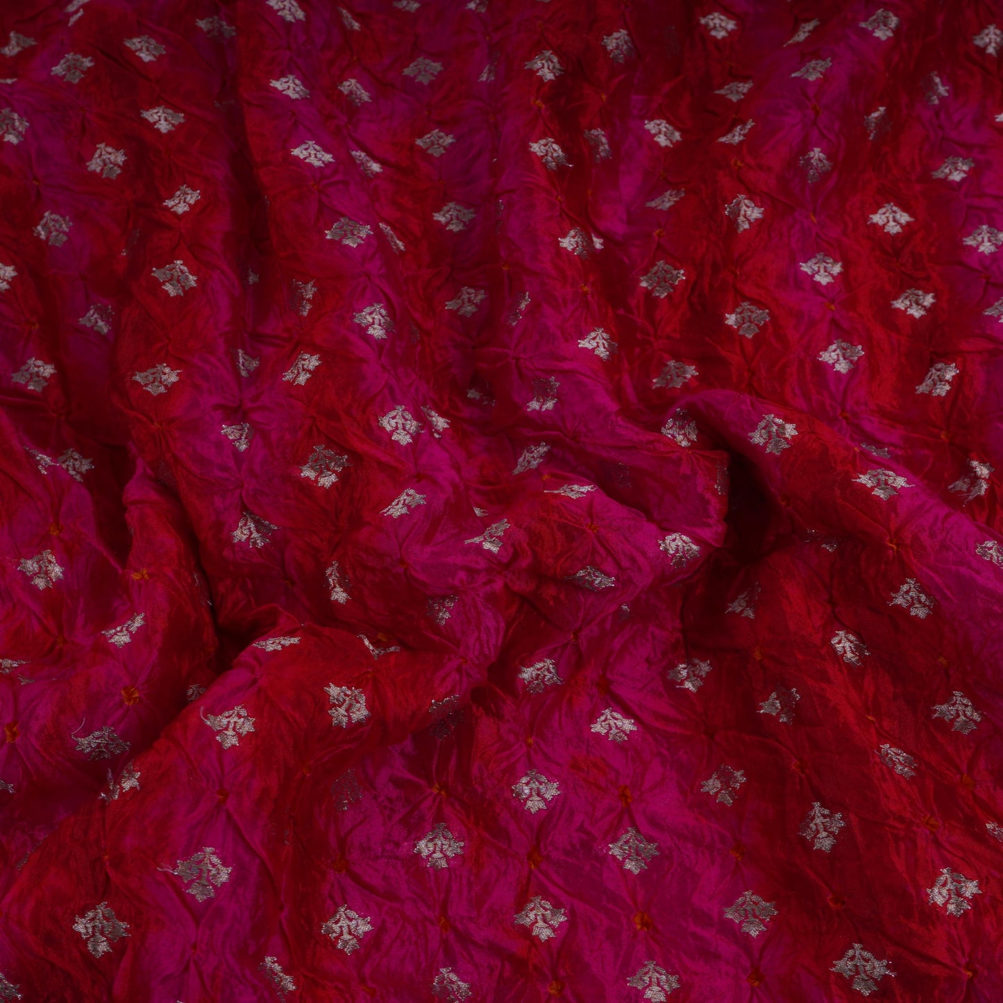 Magenta Shibori Bandhani Dupion Silk Fabric YHF-32846