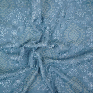 Ice Blue floral embroidery Raw Silk Fabric VFS-31665 - TradeUNO