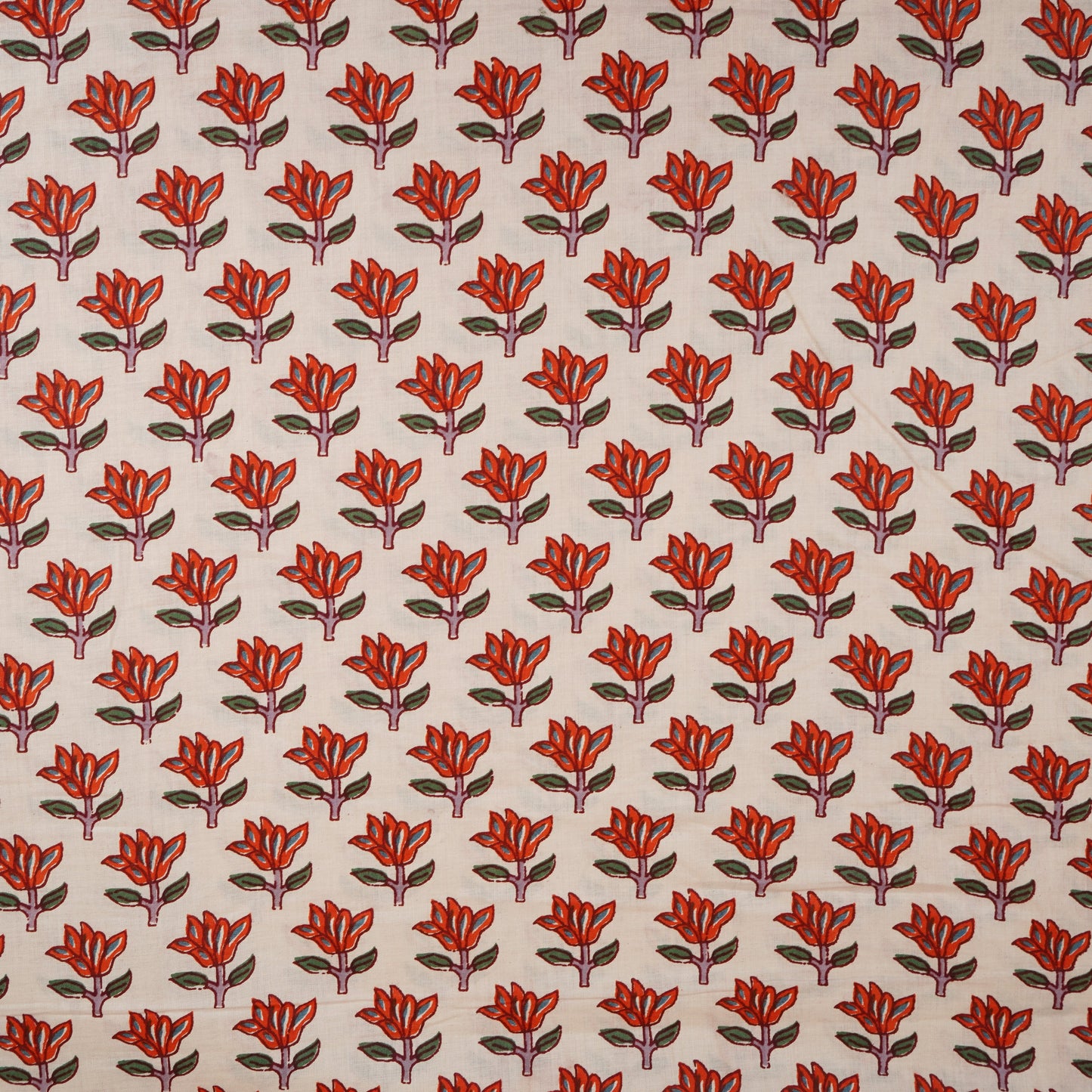 White & Red Handblock Floral Print Cotton Fabric PB-29752