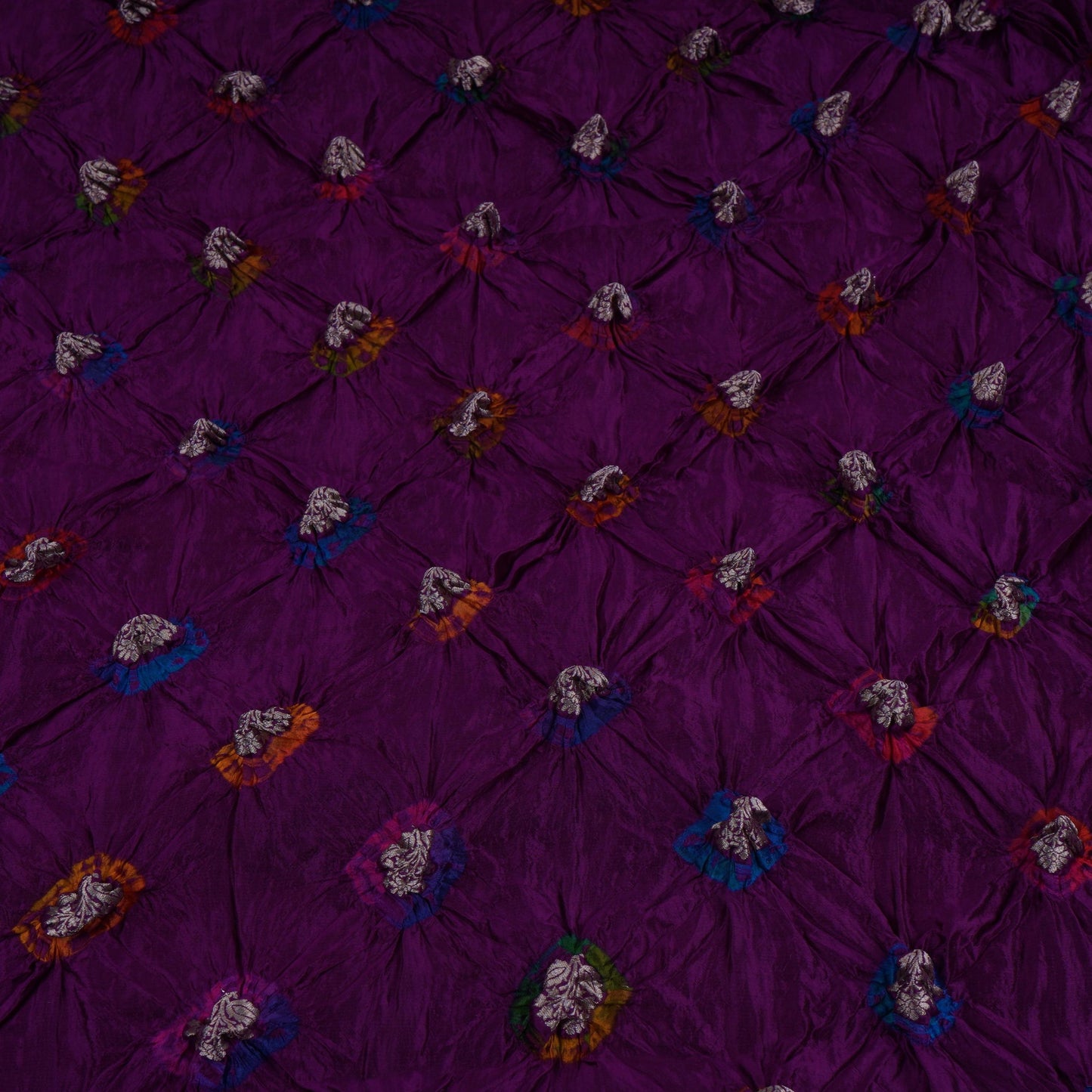 Purple Bandhani Boota Tye Dye Dupion Silk Fabric YHF-32831