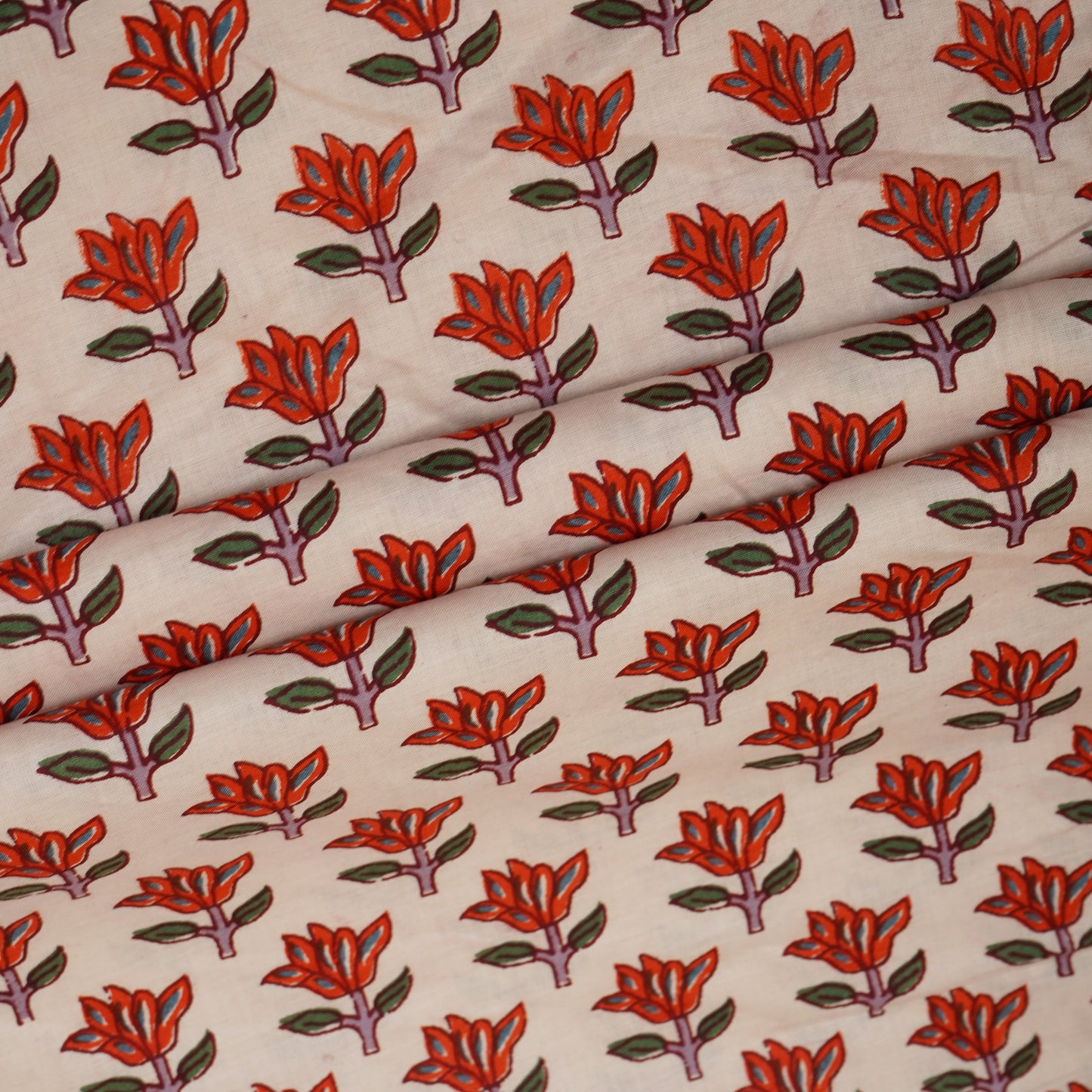 White & Red Handblock Floral Print Cotton Fabric PB-29752