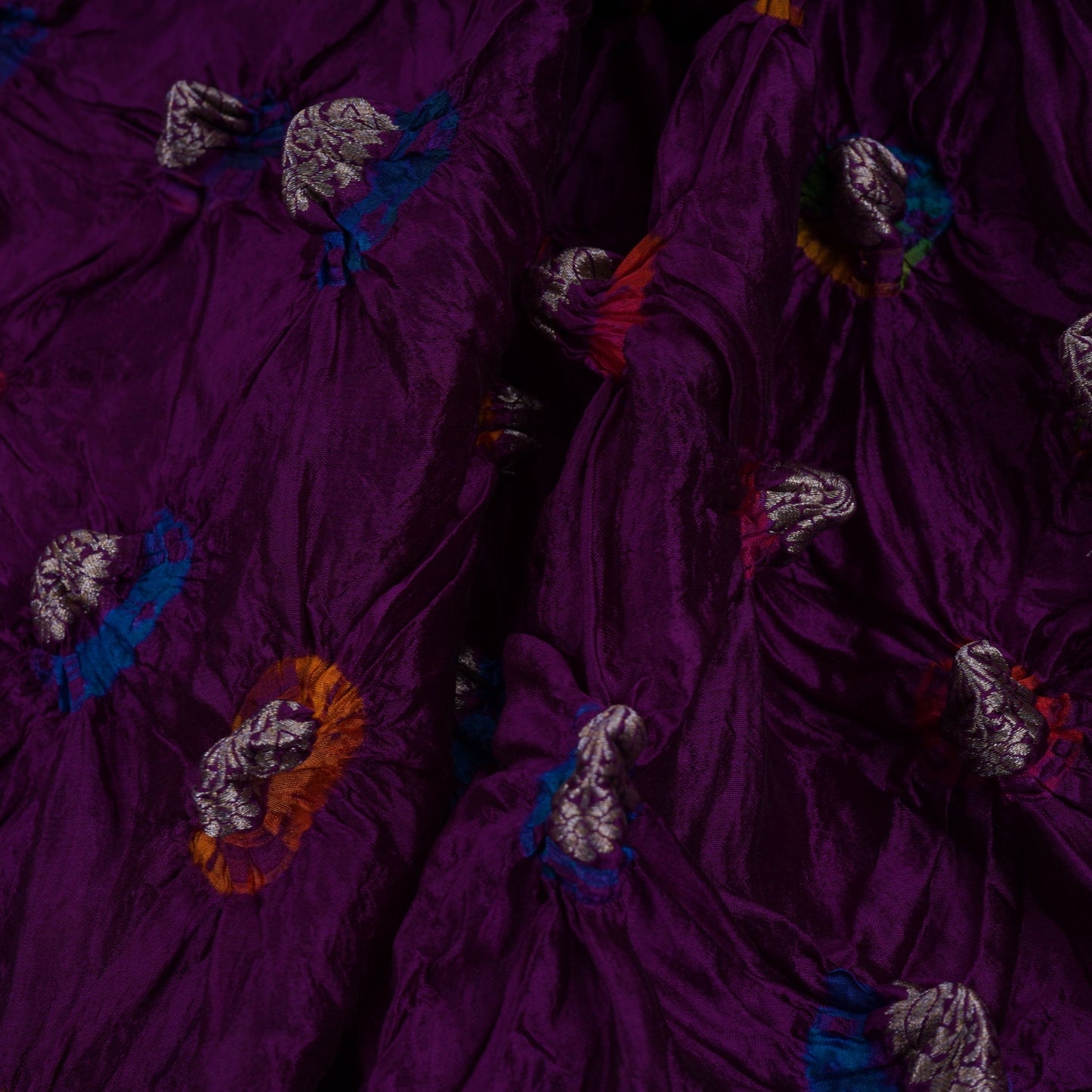 Purple Bandhani Boota Tye Dye Dupion Silk Fabric YHF-32831