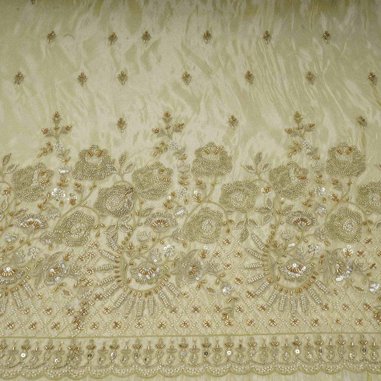 Golden floral thread cutdana Tissue Fabric AC-31129