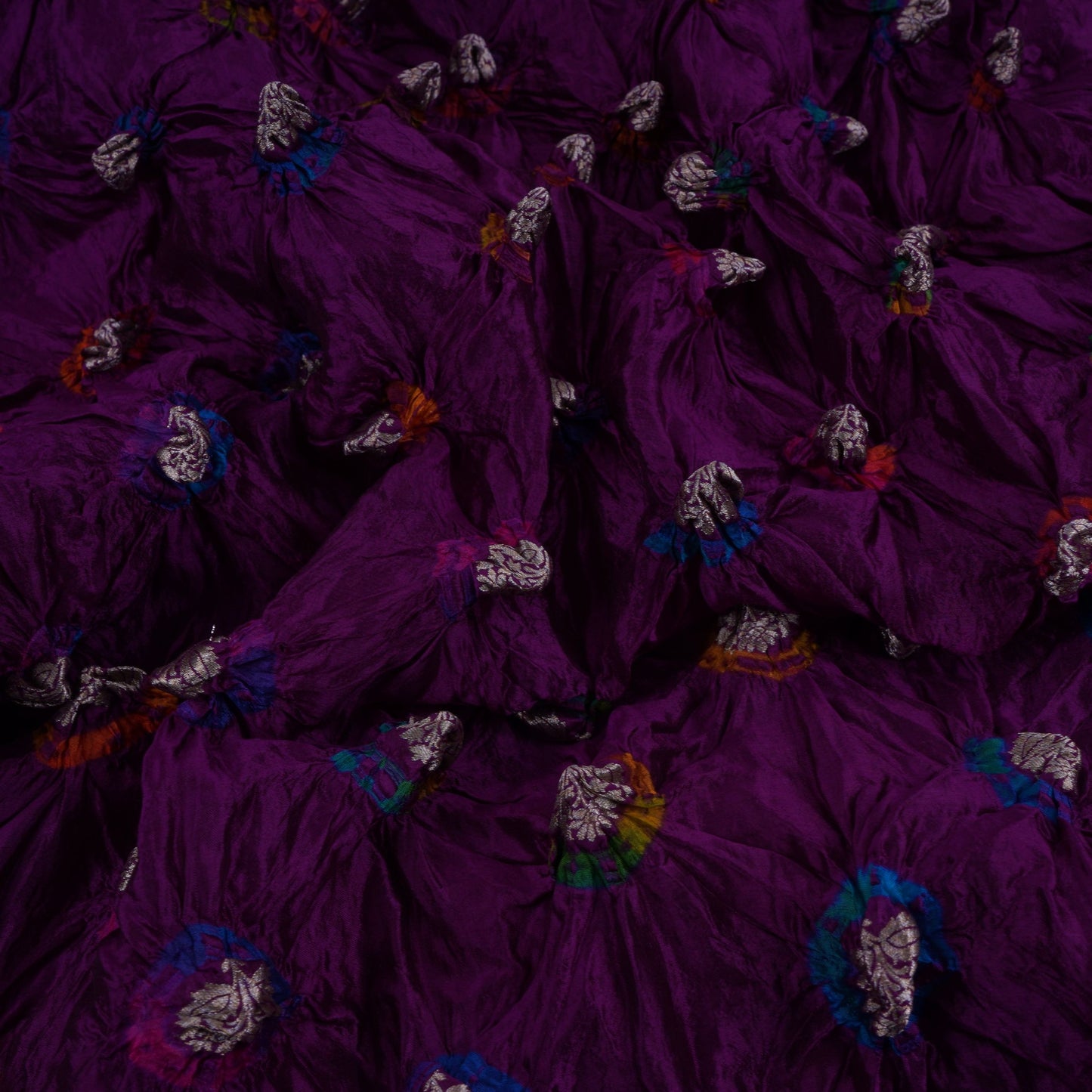 Purple Bandhani Boota Tye Dye Dupion Silk Fabric YHF-32831