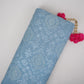 Ice Blue floral embroidery Raw Silk Fabric VFS-31665