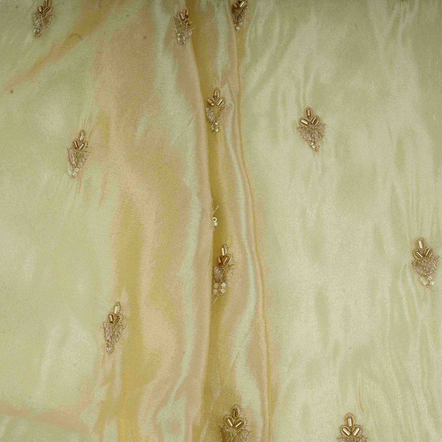 Golden floral thread cutdana Tissue Fabric AC-31129