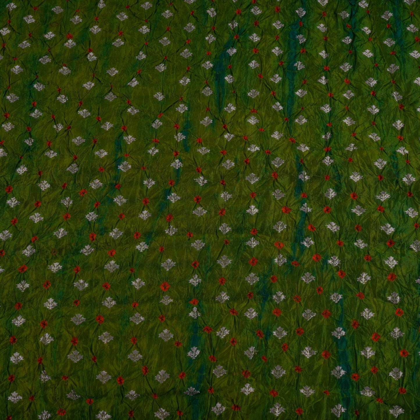 Green Shibori Bandhani Dupion Silk Fabric YHF-32844