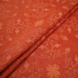 Rust Red floral Jaal embroidery Raw Silk Fabric VFS-31666 - TradeUNO