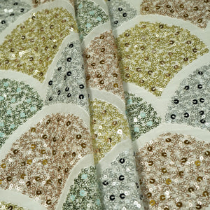 White Abstract Sequins Embroidery Georgette Fabric 15541