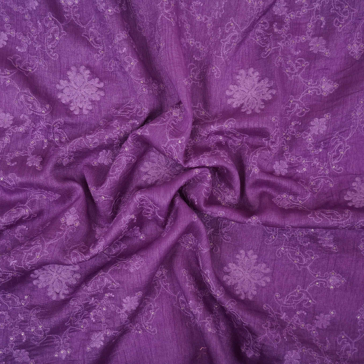 Lilac floral Jaal embroidery Raw Silk Fabric VFS-31668 - TradeUNO