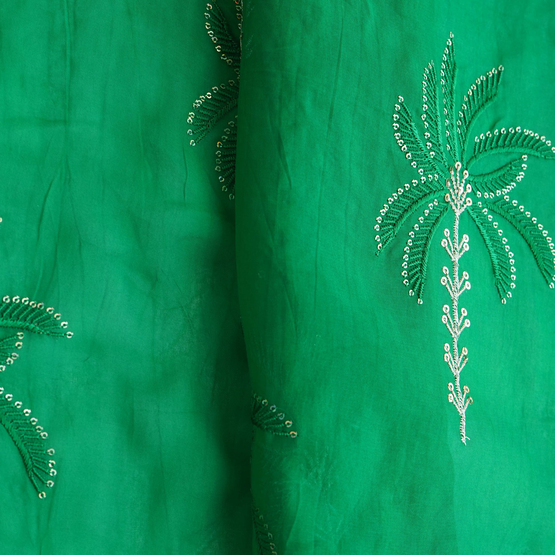 Green Thread Sequins Embroidery Organza Fabric 20853