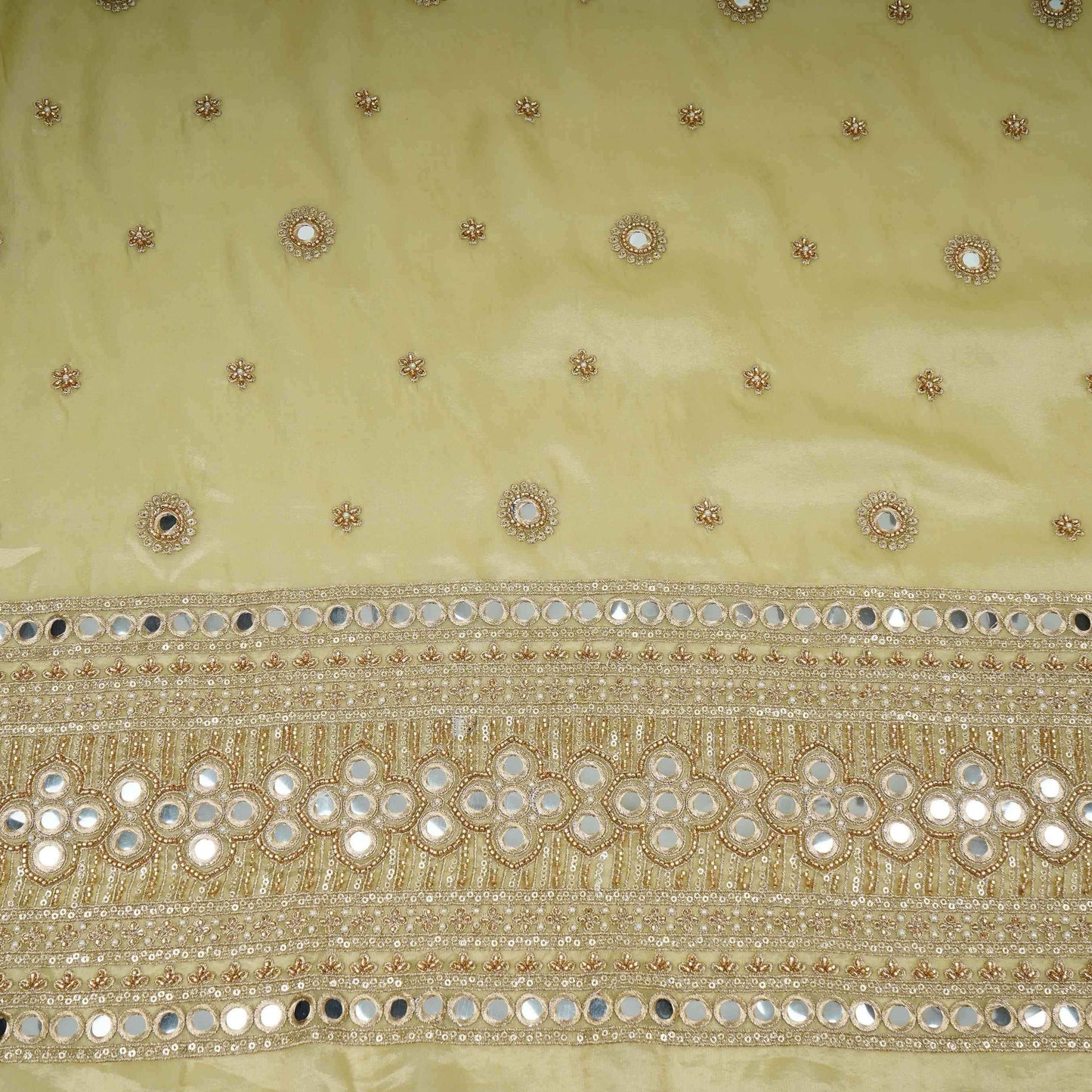 Golden Mirror thread cutdana embroidery Dyeable Kanjivaram Silk Fabric TF-31152