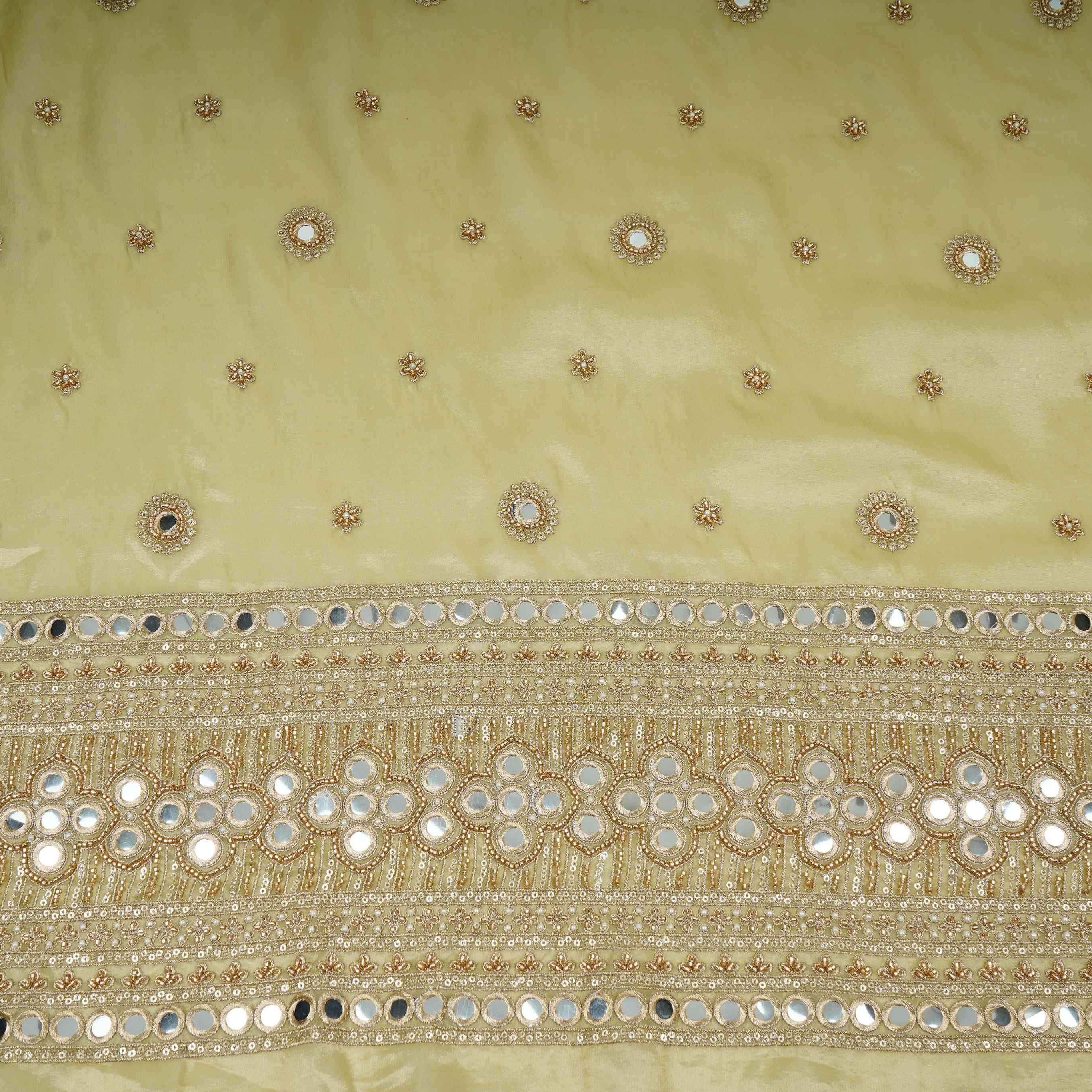 Golden Mirror thread cutdana embroidery Dyeable Kanjivaram Silk Fabric TF-31152 - TradeUNO