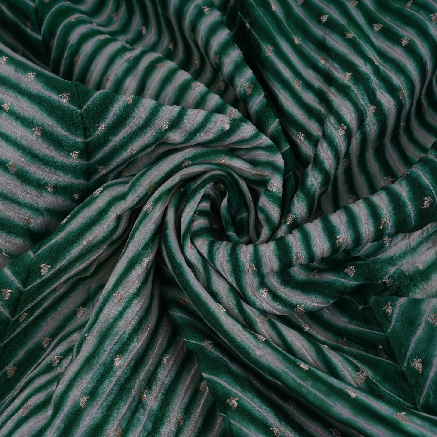 Bottle Green Lehriya Buti Dupion Silk Fabric YHF-32842