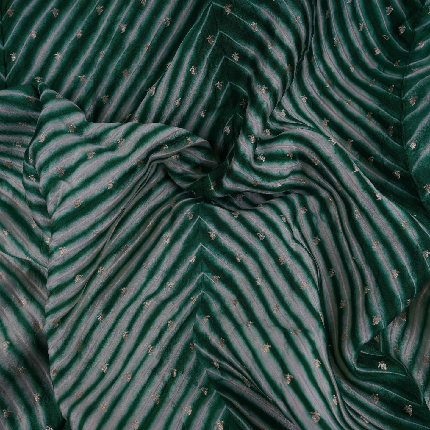 Bottle Green Lehriya Buti Dupion Silk Fabric YHF-32842