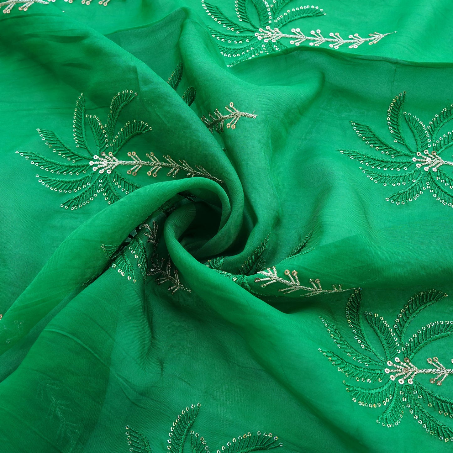 Green Thread Sequins Embroidery Organza Fabric 20853