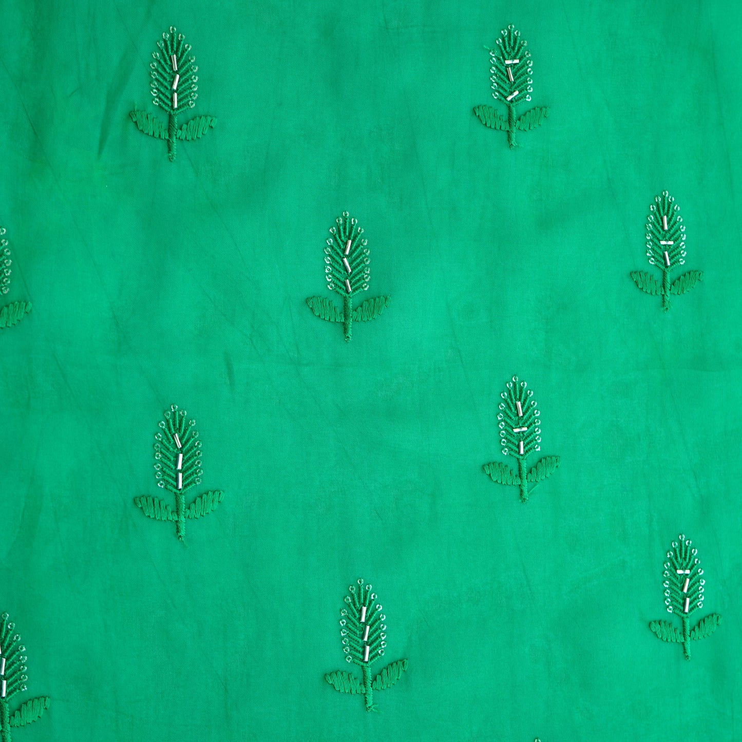 Green Cutdana Thread Embroidery Organza Fabric 20792
