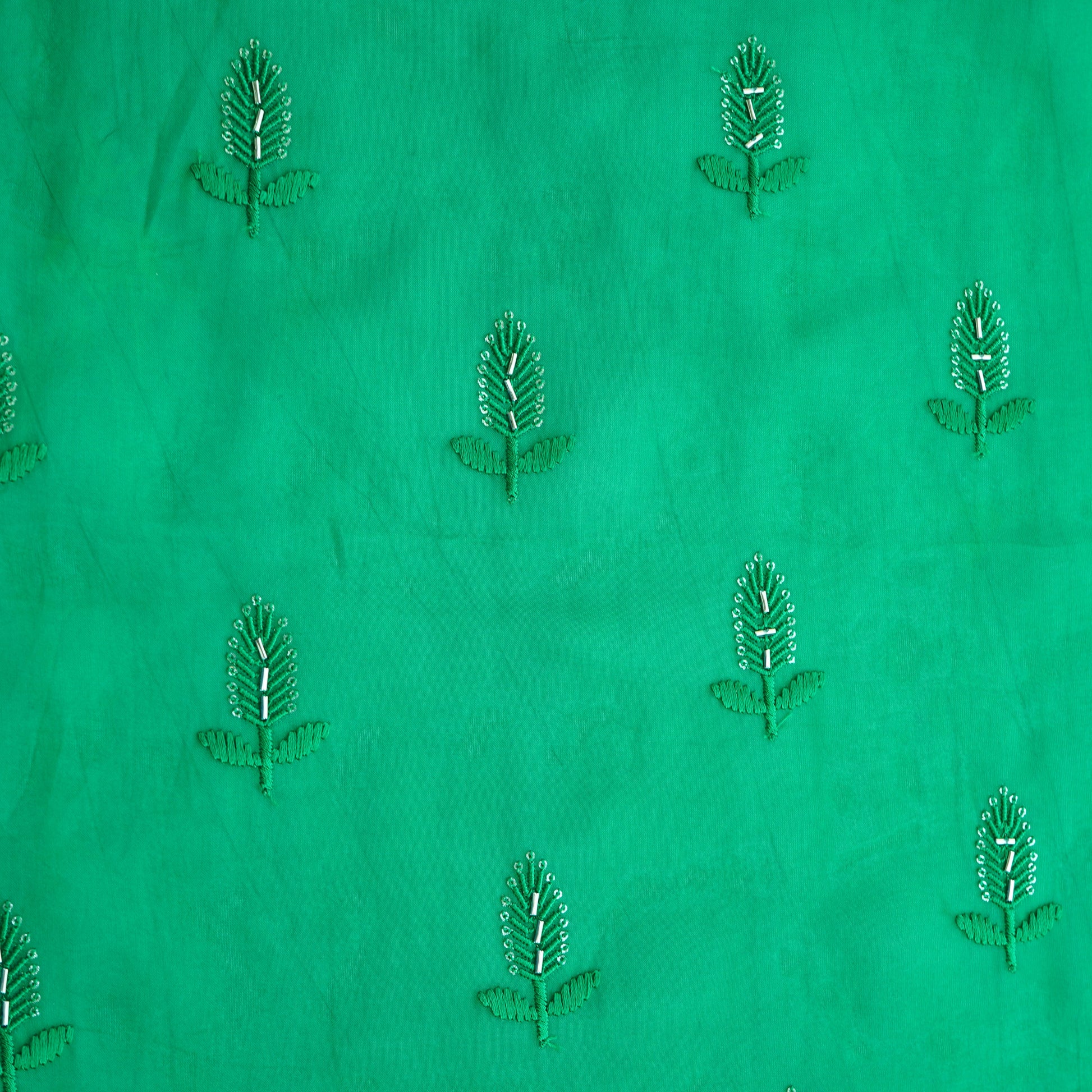 Green Cutdana Thread Embroidery Organza Fabric 20792