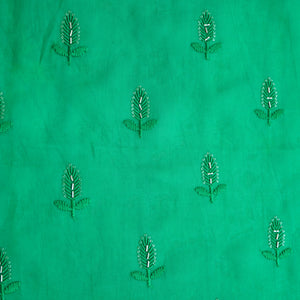 Green Cutdana Thread Embroidery Organza Fabric 20792